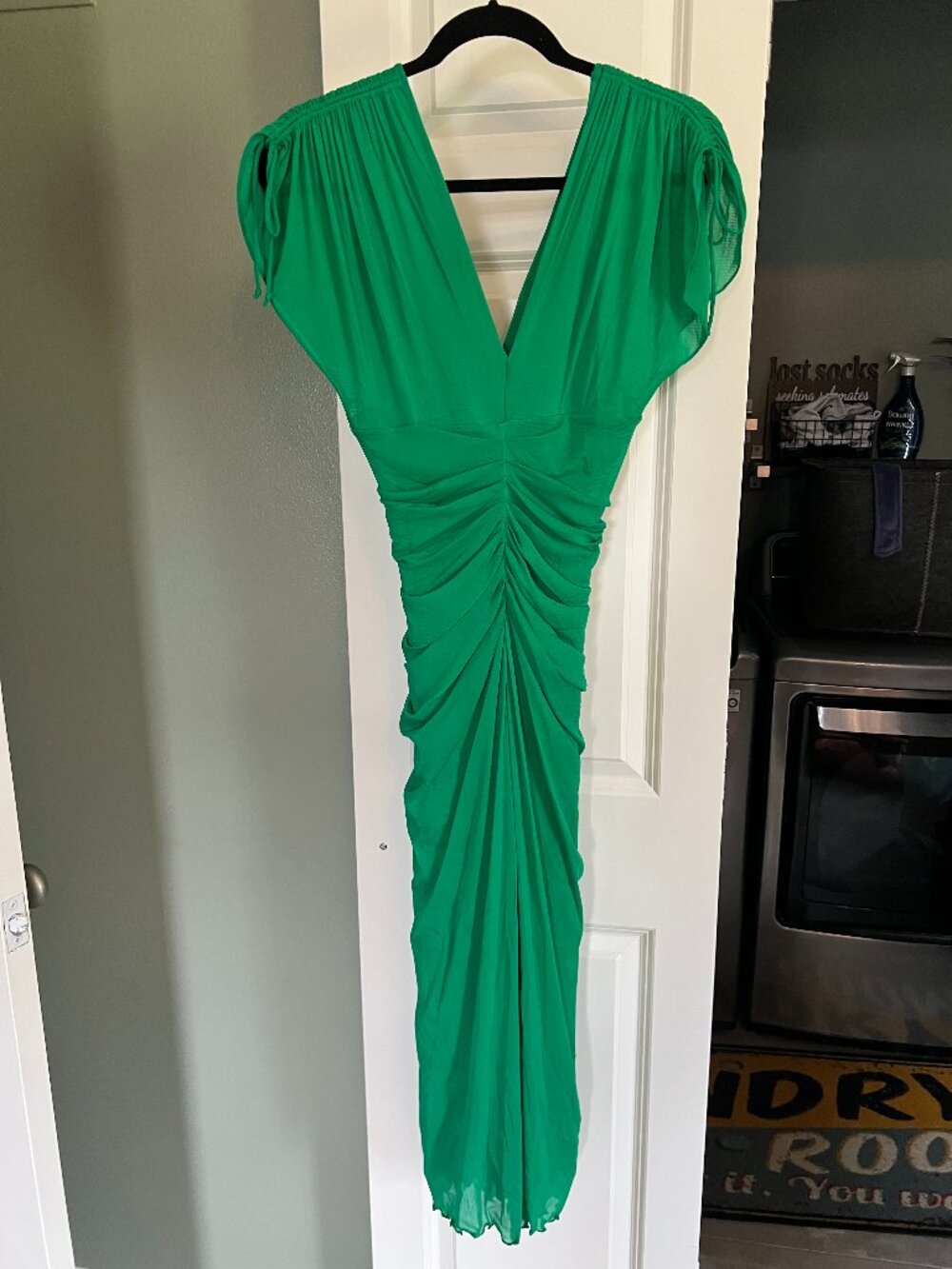 Diane von Furstenberg Charlotte Dress Green Ruched Midi NWT Size M